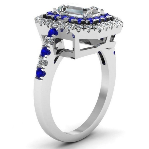 Luxury 925 Silver Square Shape White Sapphire Ring - Picture 3 of 4